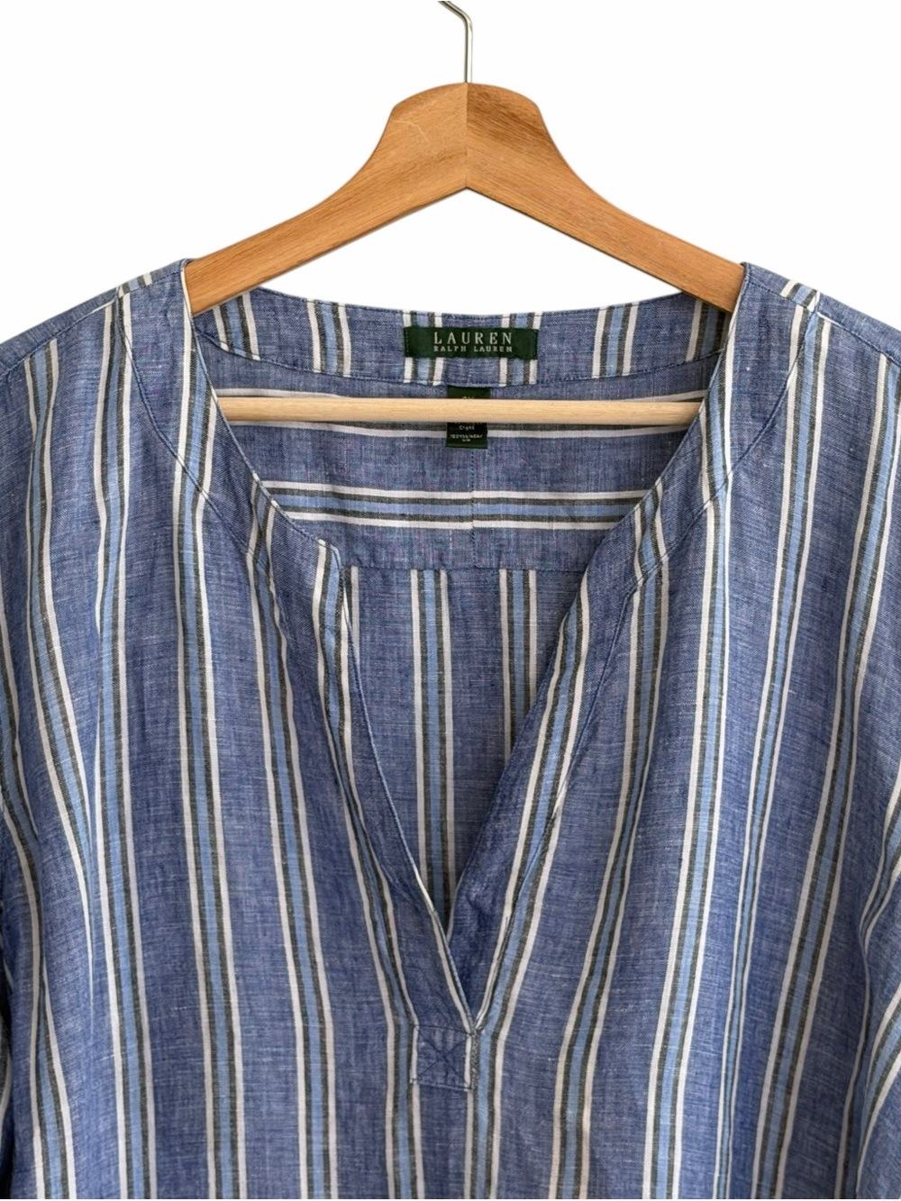 Lauren Ralph Lauren Oversized Striped Linen Tunic Top Sz 3X Coastal Breathable - Picture 2 of 10